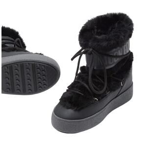 Moon Boot Womens LTRACK Low Bootie EU 39 US 8 Black Faux Fur GUC